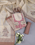 Beige and Brown Tissue Linen Dress Material With Prints & Kantha Stich Work