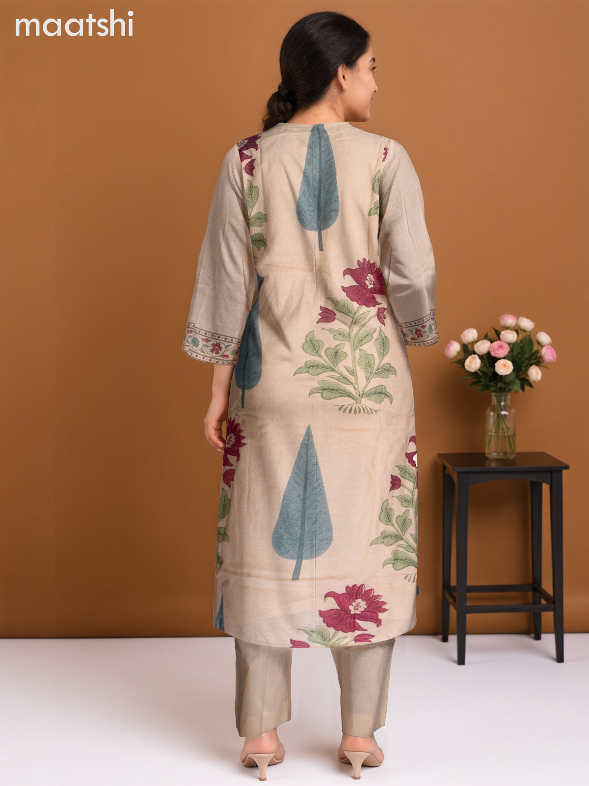 Chanderi salwar suit sandal with sequin work neck pattern and straight cut pant & dupatta