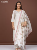 Chanderi salwar suit off white with zardosi work neck pattern and straight cut pant & kota dupatta