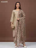 Chanderi salwar suit dark beige with zardosi work neck pattern and straight cut pant & kota dupatta