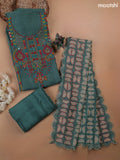Peacock Green Munga Cotton Dress Material With French Knot & Embroidery Work Neck Pattern