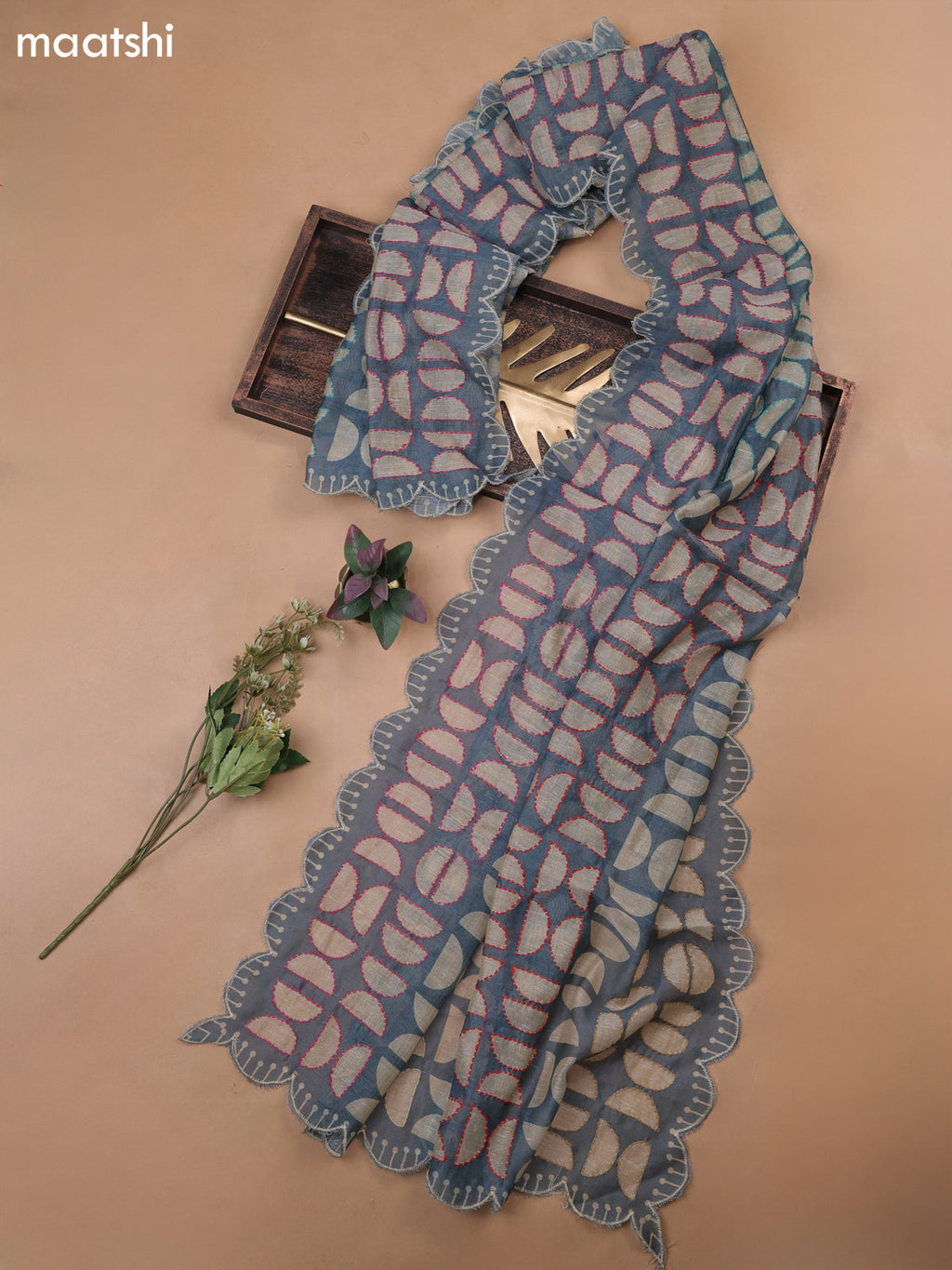 Peacock Blue Munga Cotton Dress Material With French Knot & Embroidery Work Neck Pattern