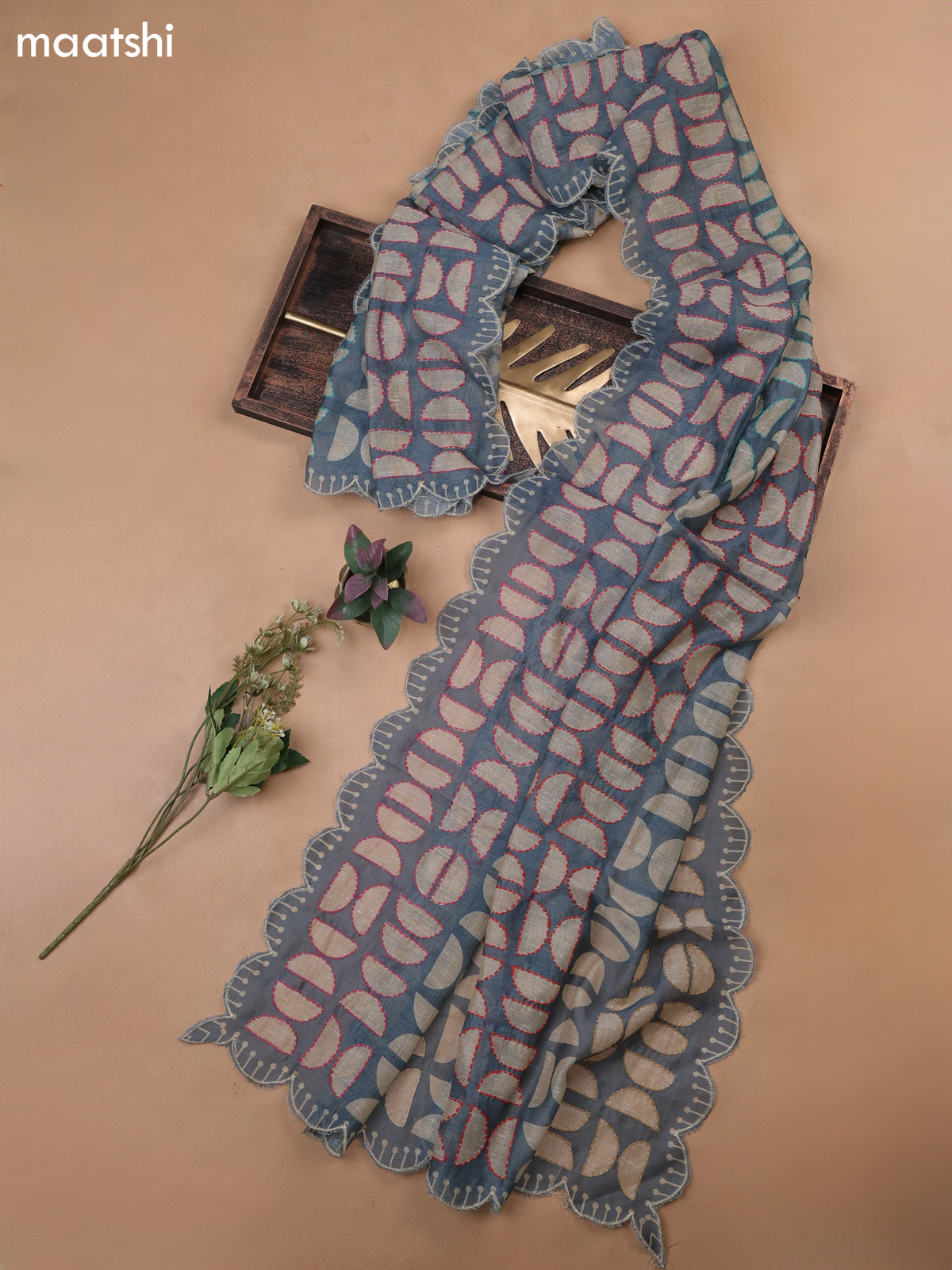 Peacock Blue Munga Cotton Dress Material With French Knot & Embroidery Work Neck Pattern