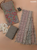 Drak Beige Munga Cotton Dress Material With French Knot & Embroidery Work Neck Pattern