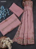 Mild Peach Tissue Linen Dress Material With Madhubani Prints & Kantha Stitch Work Pattern
