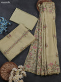 Mild Pista Green Tissue Linen Dress Material With Madhubani Prints & Kantha Stitch Work Pattern