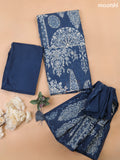 Peacock Blue Mul Chanderi Dress Material With Prints & Kantha Stitch Work Pattern