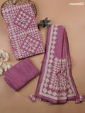 Peack Pink Munga Cotton Dress Material With Kantha Stitch Work Pattern