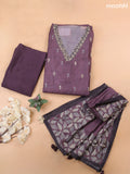 Wine Chanderi Dress Material With Kantha Stitch Work Pattern