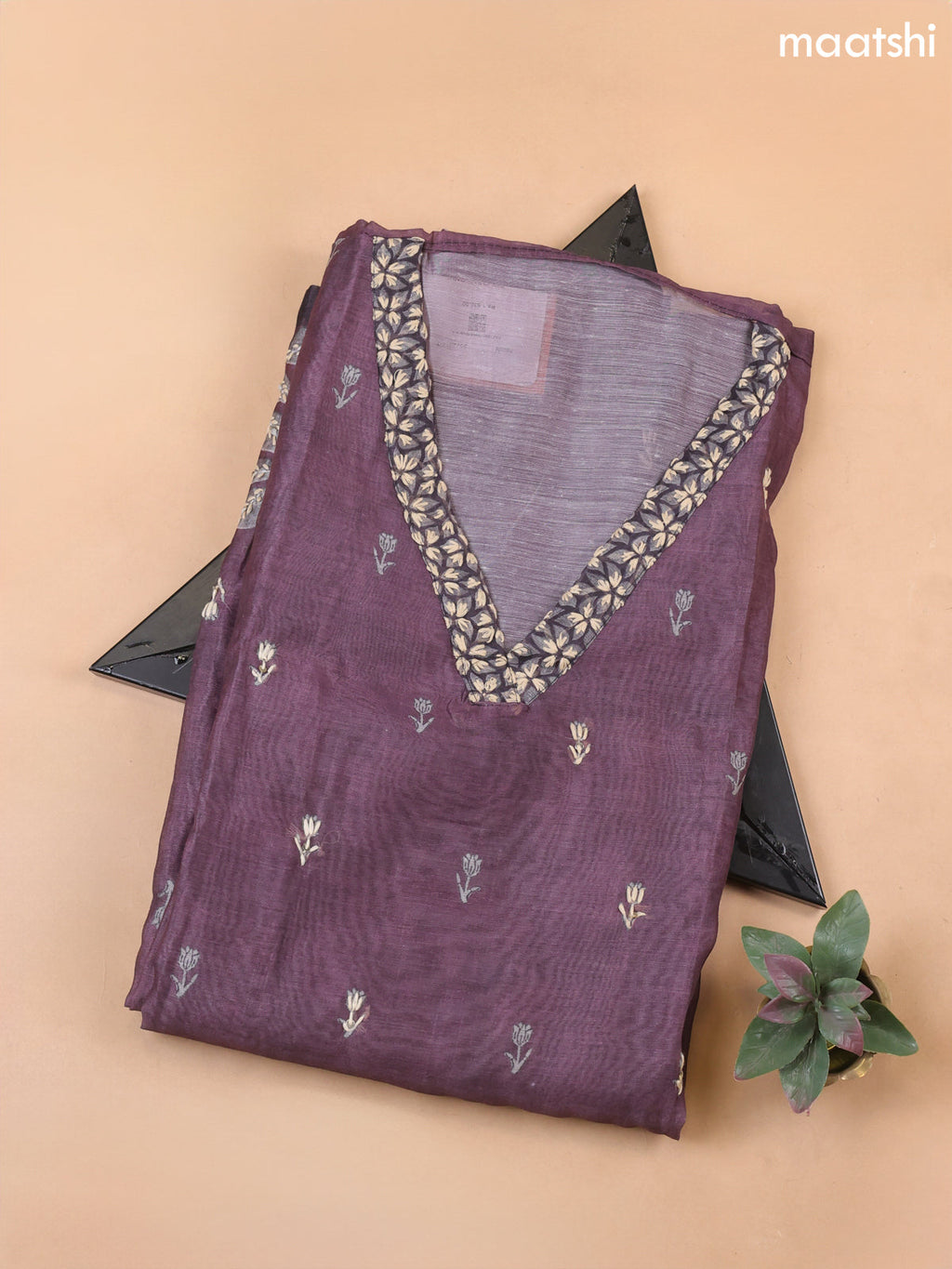 Wine Chanderi Dress Material With Kantha Stitch Work Pattern