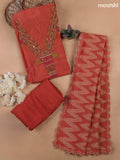 Rustic Orange Munga Cotton Dress Material With French Knot & Embroidery Work Neck Pattern