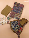 Multi Colour and Mehendi Green Mul Chanderi Dress Material With Allover Ajrakh Prints & Kantha Stitch Work Pattern