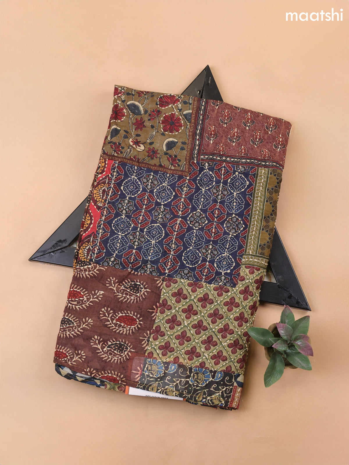 Multi Colour and Mehendi Green Mul Chanderi Dress Material With Allover Ajrakh Prints & Kantha Stitch Work Pattern