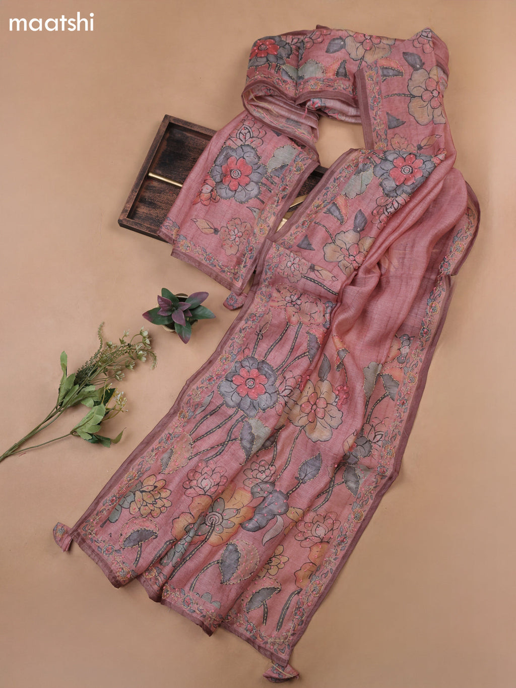 Peach Munga Cotton Dress Material With Embroidery Work Neck Pattern