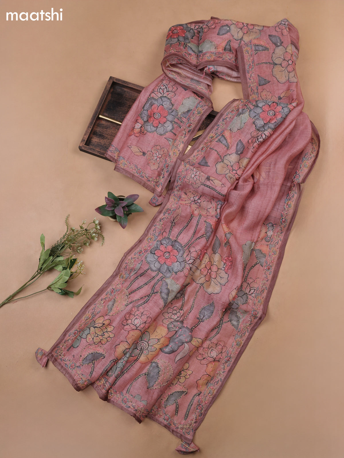 Peach Munga Cotton Dress Material With Embroidery Work Neck Pattern