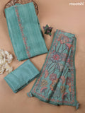 Teal Green Munga Cotton Dress Material With Embroidery Work Neck Pattern