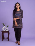 Black and Blue Art Silk Printed Short Kurti
