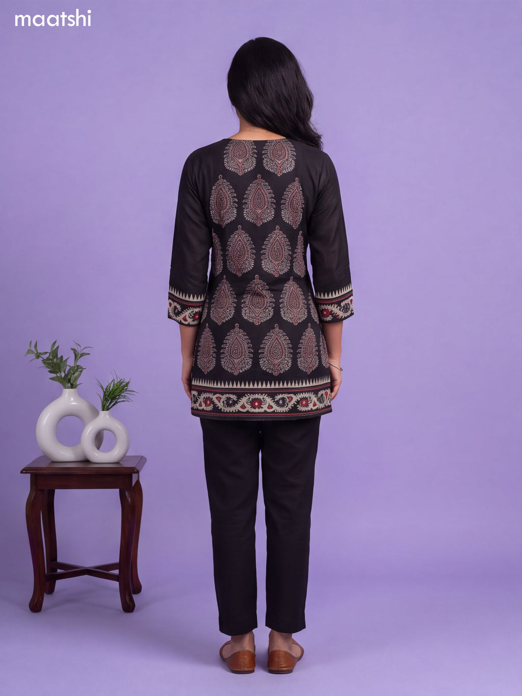 Black Art Silk Printed Short Kurti