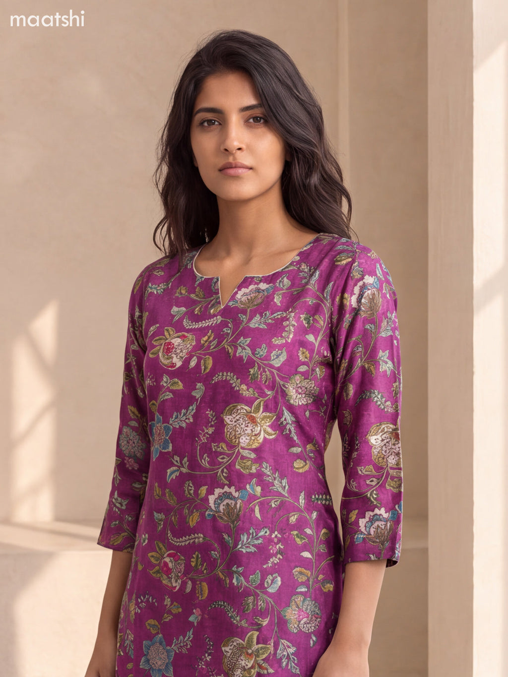 Purple Muslin Allover Floral Prints & Embroidery Work Straight Suit