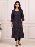Black and Sap Green Art Silk Printed Straight Kurti