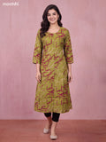 Mehendi Green and Maroon Art Silk Printed Straight Kurti