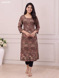 Brown and Biege Modal Allover Printed Straight Kurti