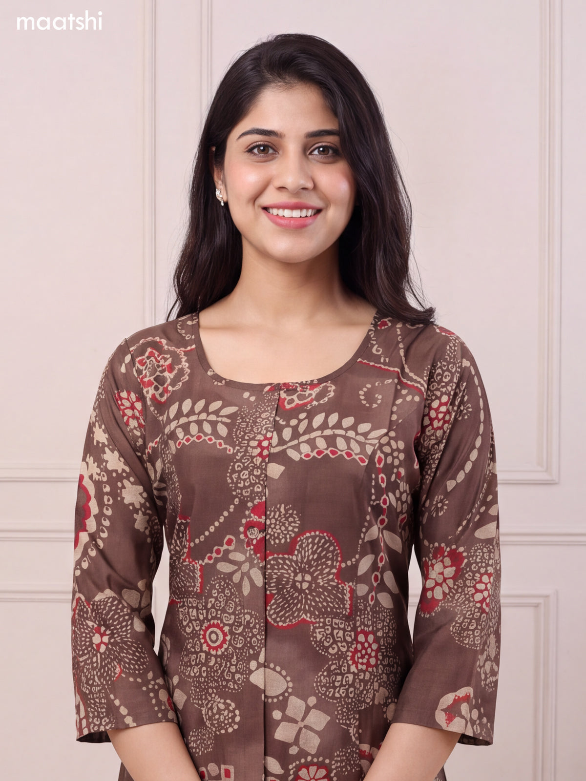Brown and Biege Modal Allover Printed Straight Kurti