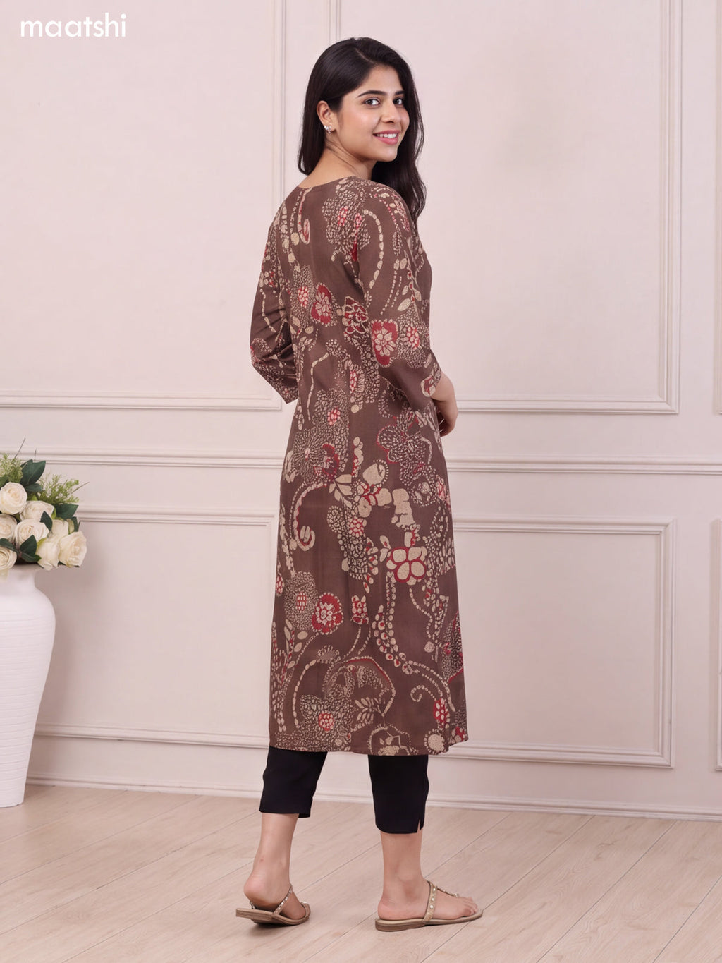 Brown and Biege Modal Allover Printed Straight Kurti