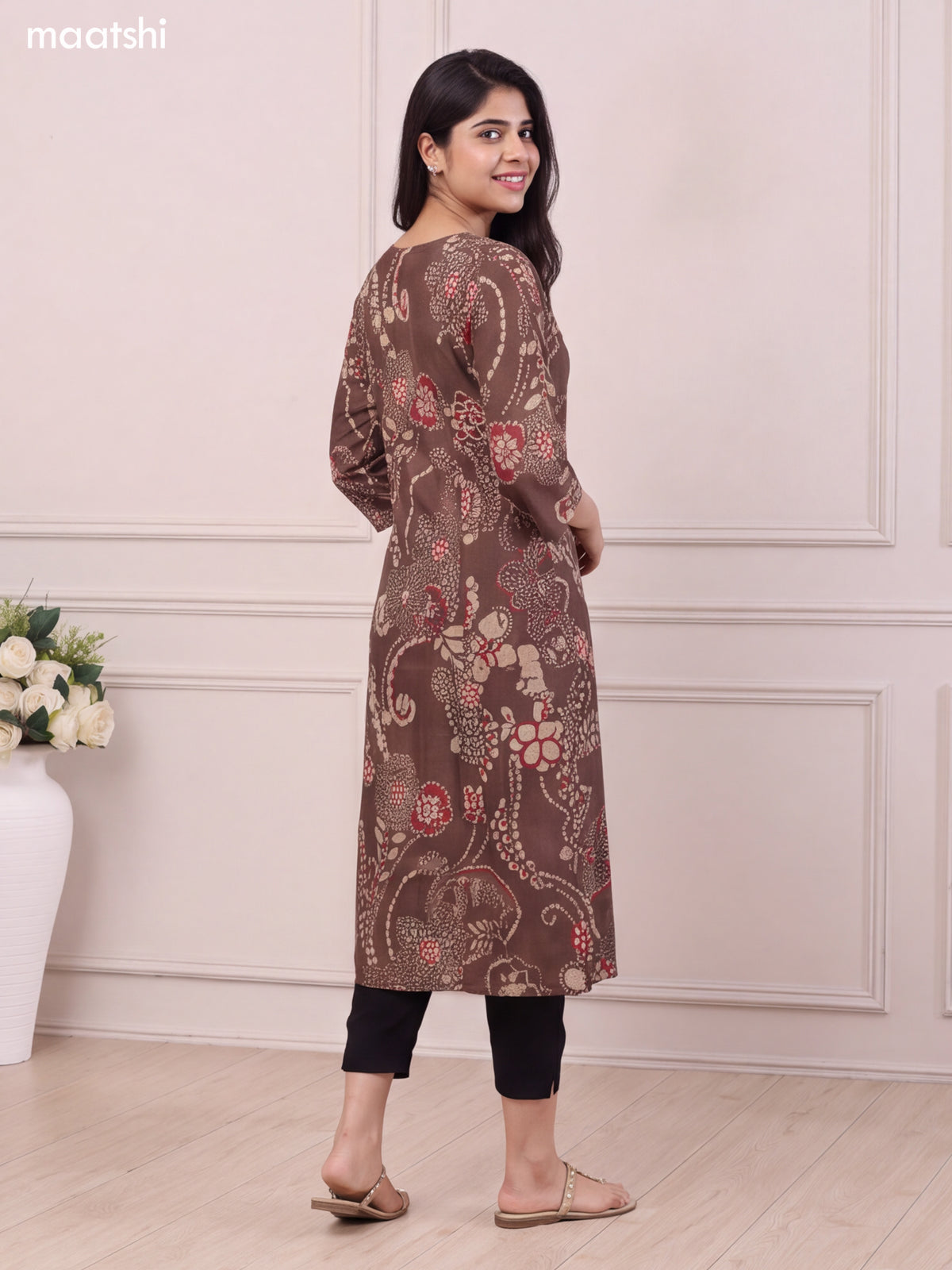 Brown and Biege Modal Allover Printed Straight Kurti