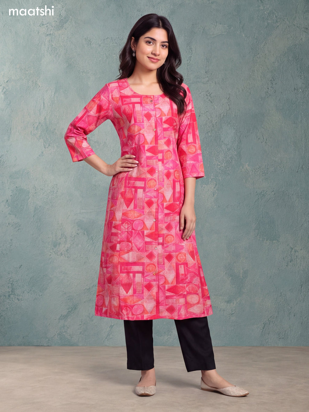 Pink Modal Printed Straight Kurti