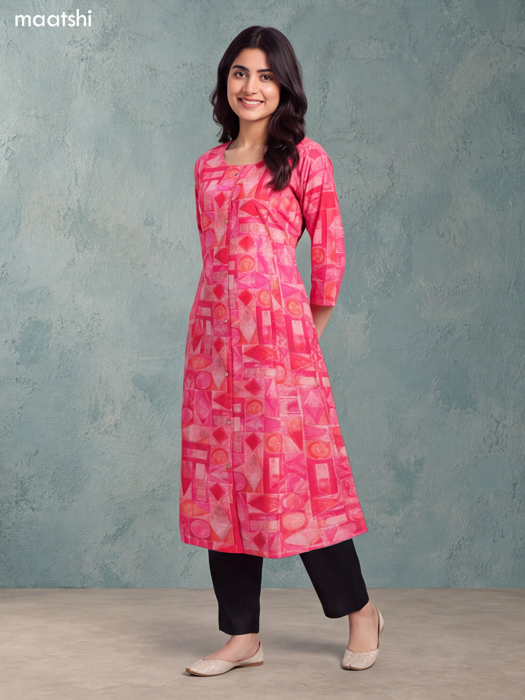 Pink Modal Printed Straight Kurti