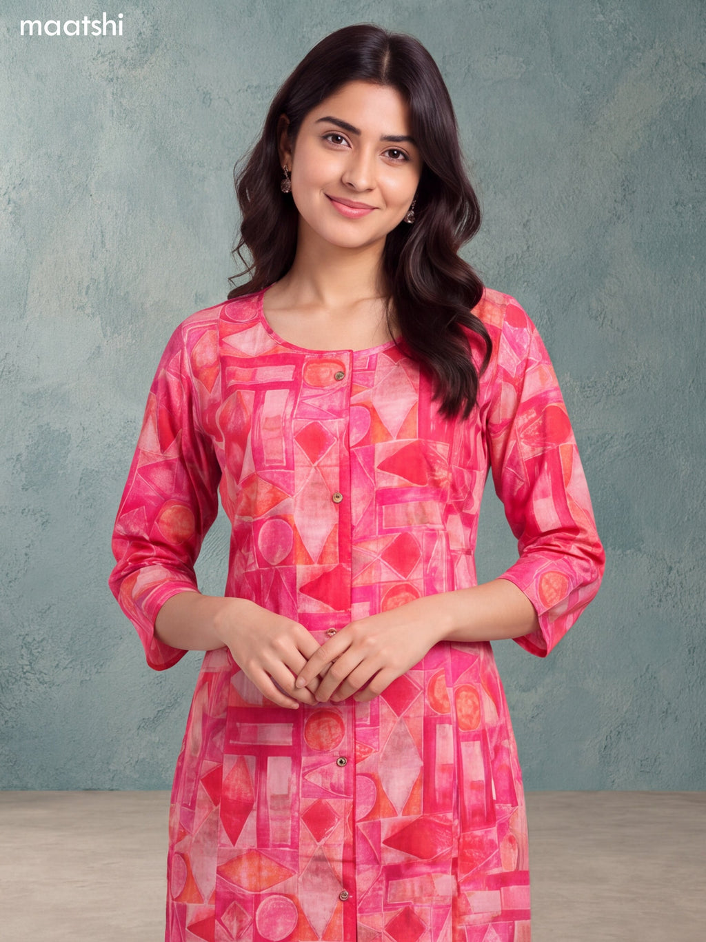 Pink Modal Printed Straight Kurti