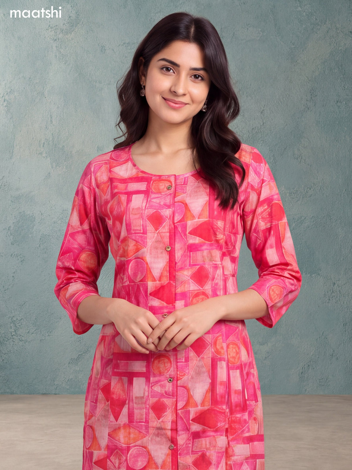 Pink Modal Printed Straight Kurti