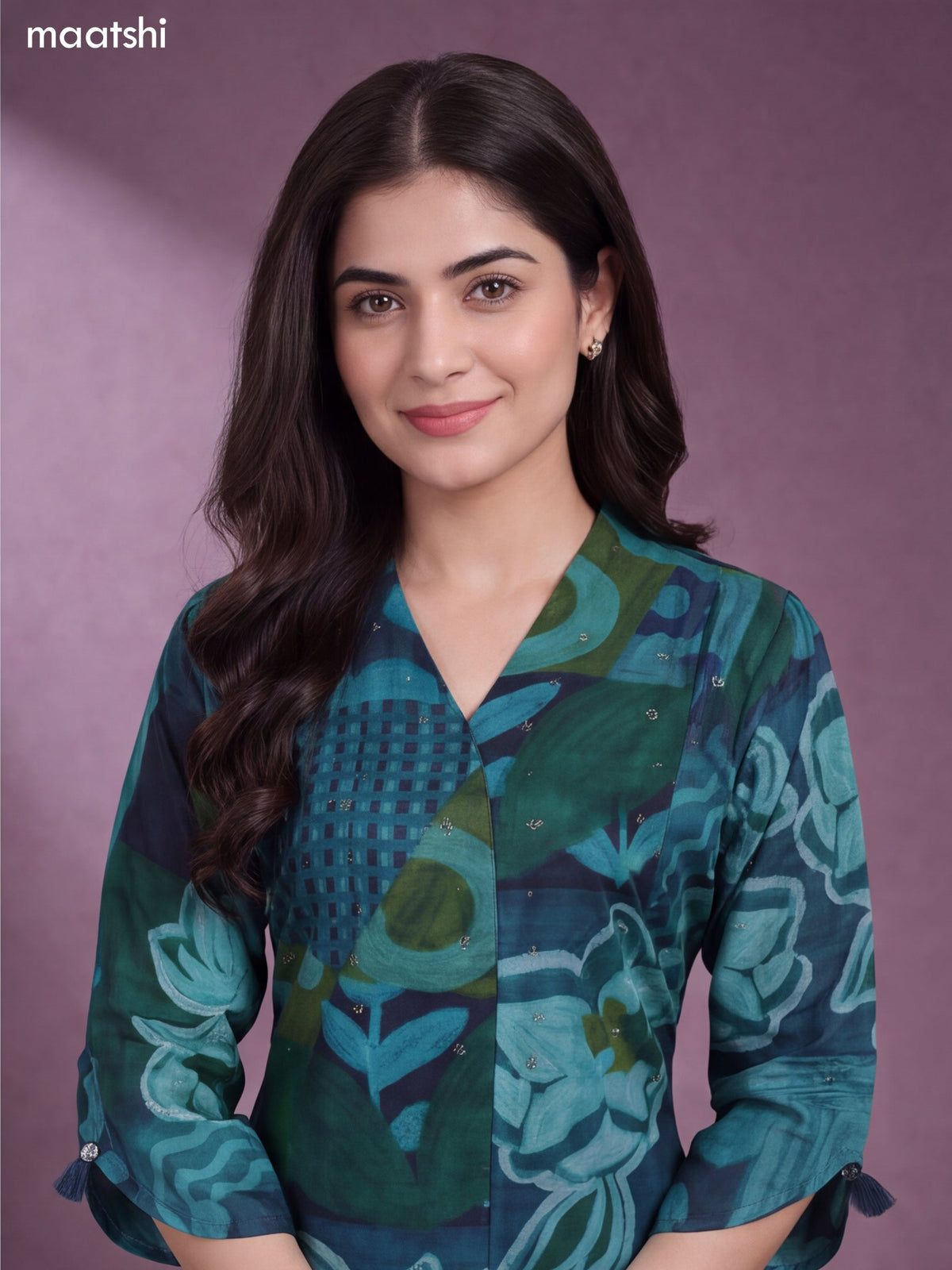 Teal Green Modal Printed Straight Kurti