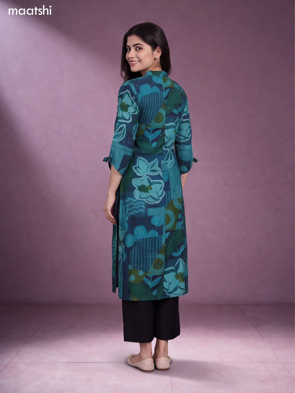 Teal Green Modal Printed Straight Kurti