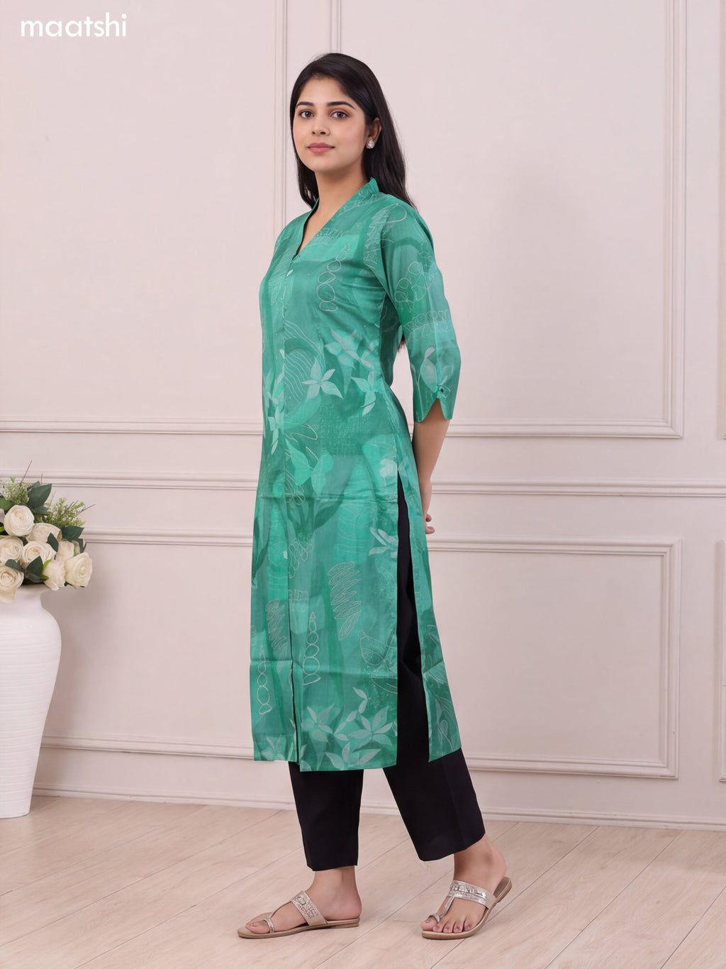 Green Modal Printed Straight Kurti