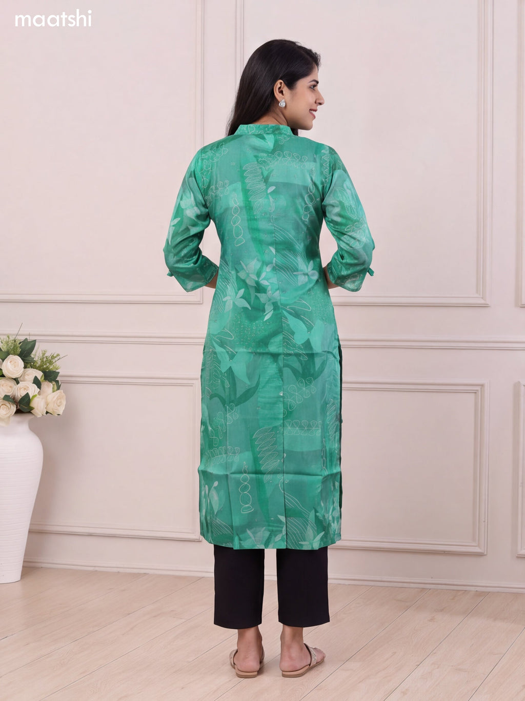 Green Modal Printed Straight Kurti