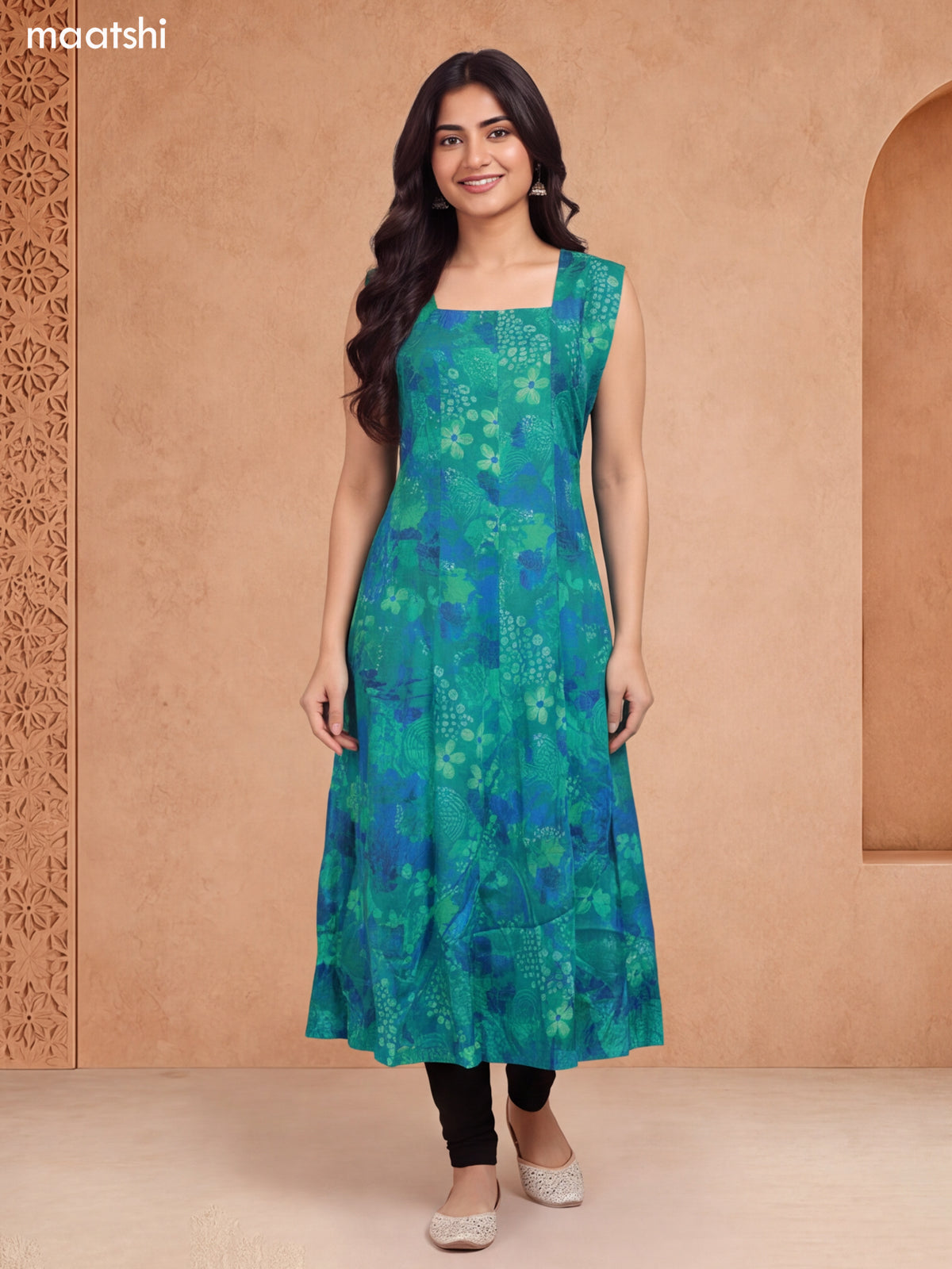 Green Muslin Printed Anarkali Kurti