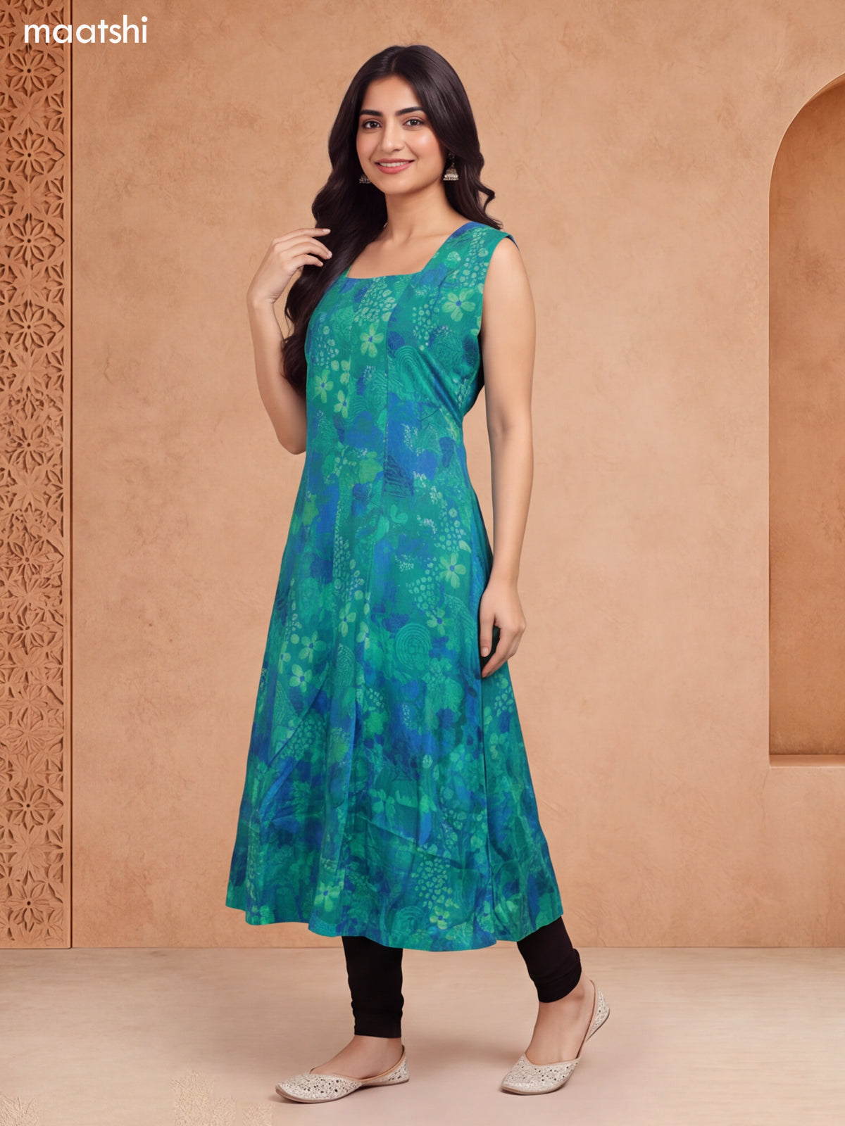 Green Muslin Printed Anarkali Kurti