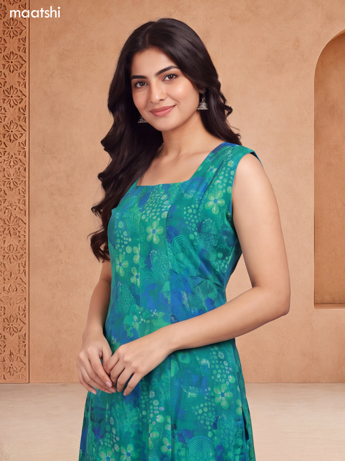 Green Muslin Printed Anarkali Kurti