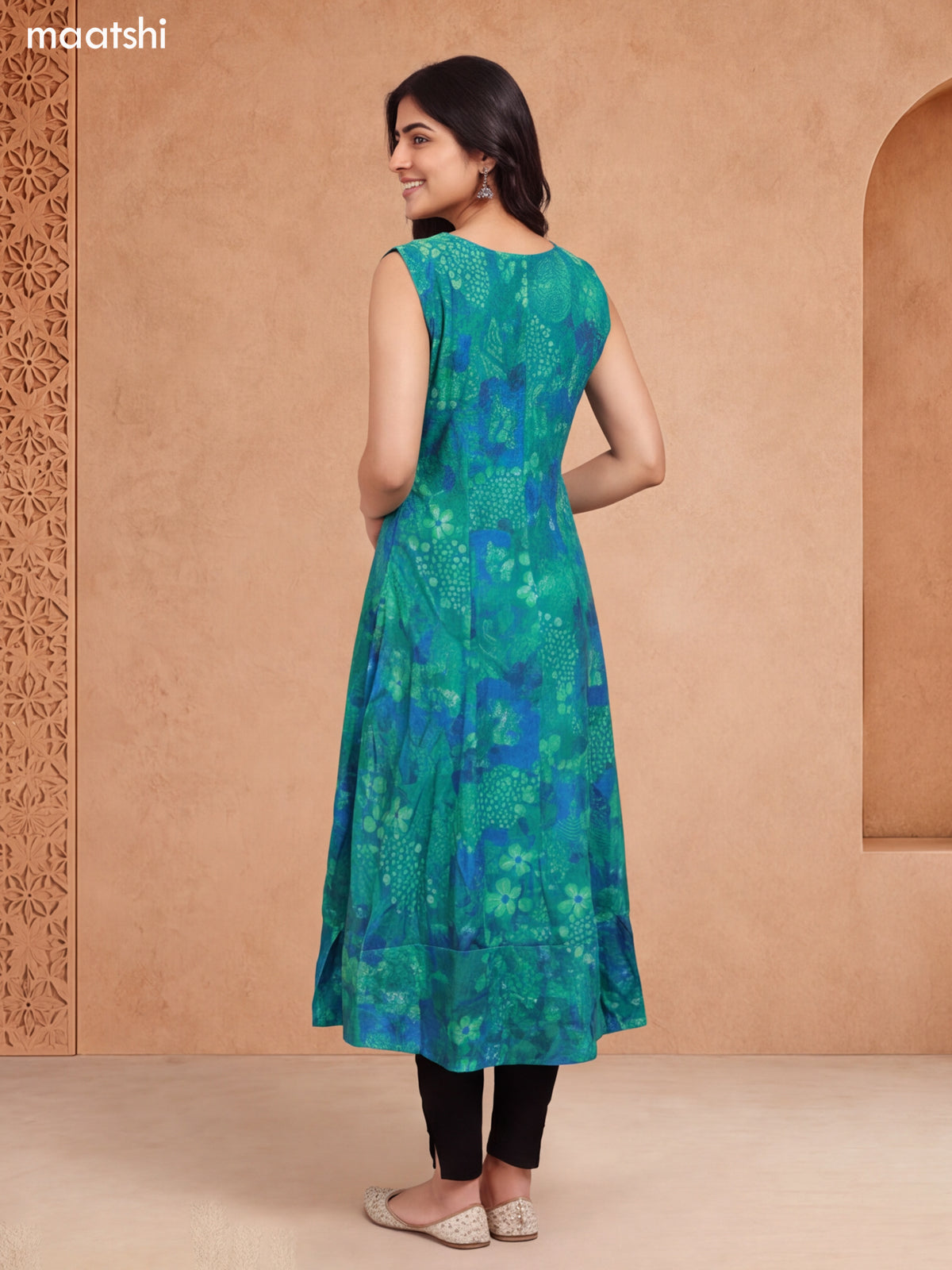 Green Muslin Printed Anarkali Kurti