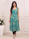 Green Muslin Floral Printed Anarkali Kurti