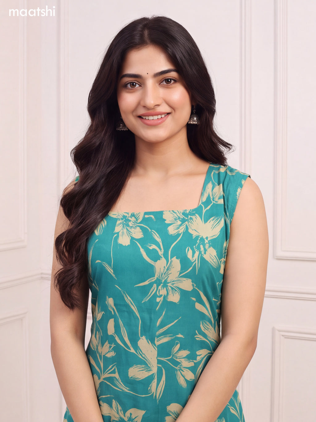 Green Muslin Floral Printed Anarkali Kurti