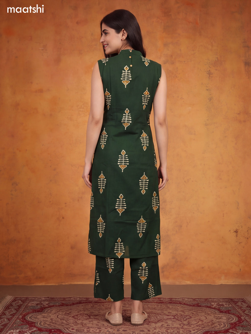 Dark Sap Green Cotton Printed Long Co-Ord Set