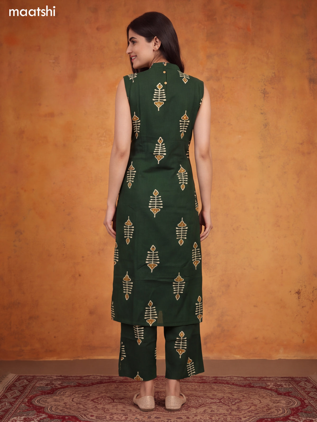 Dark Sap Green Cotton Printed Long Co-Ord Set