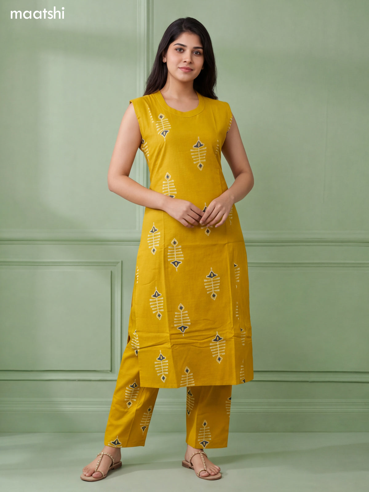 Mustard Yellow Cotton Printed Long Co-Ord Set