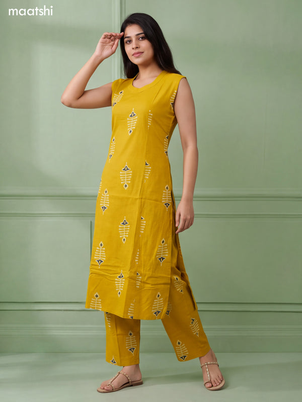 Mustard Yellow Cotton Printed Long Co-Ord Set