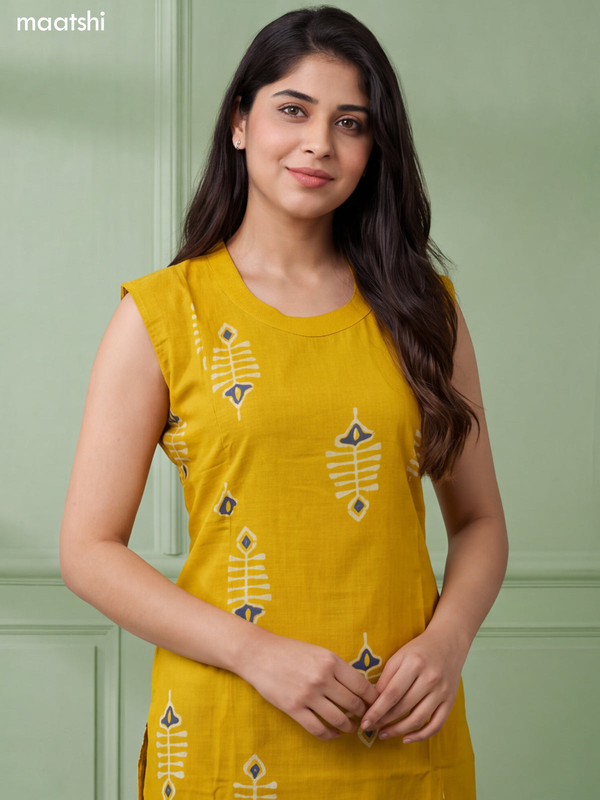 Mustard Yellow Cotton Printed Long Co-Ord Set