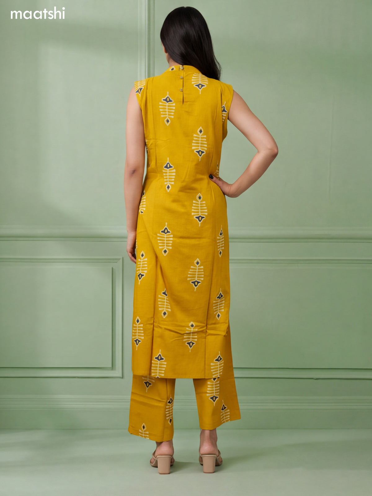 Mustard Yellow Cotton Printed Long Co-Ord Set
