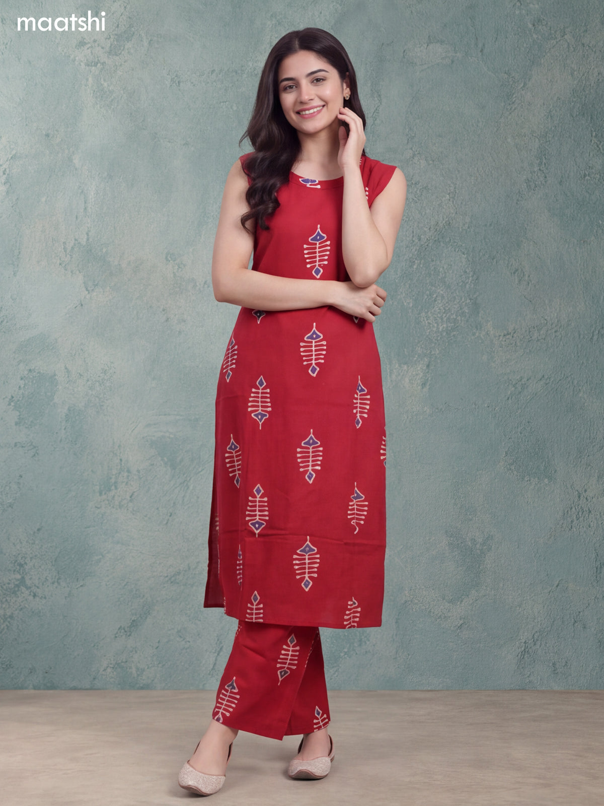 Dark Rust Cotton Printed Long Co-Ord Set